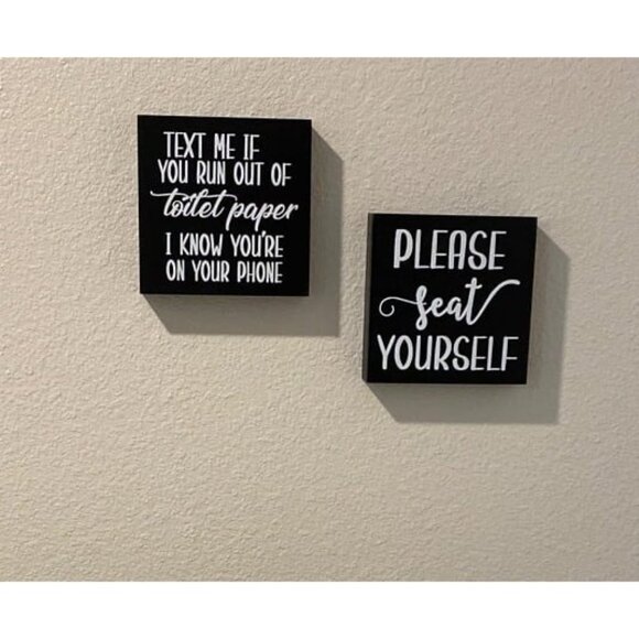 New 2 Pieces Farmhouse Bathroom Signs Decor Wooden Box Sign Funny Bathroom - Picture 1 of 1